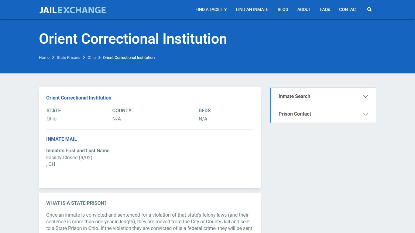 Orient Correctional Institution - JAIL EXCHANGE