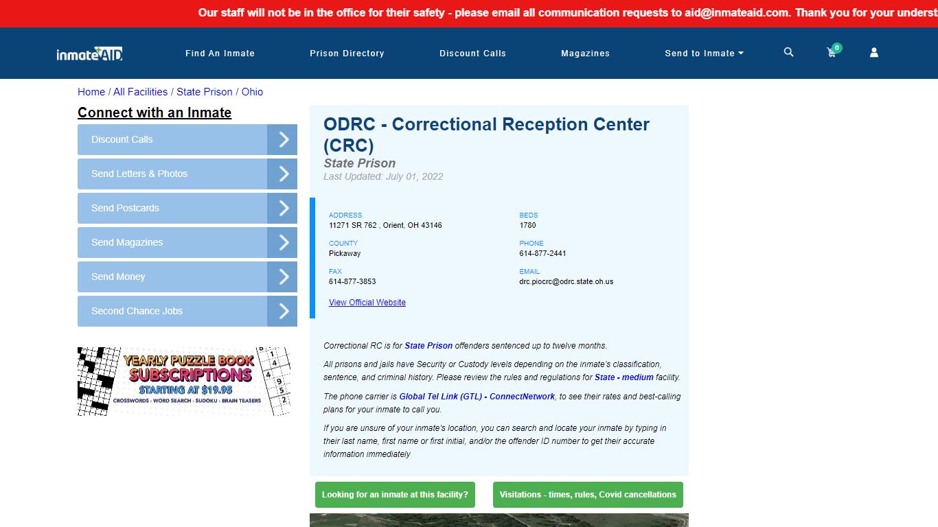 ODRC - Correctional Reception Center (CRC) - InmateAid